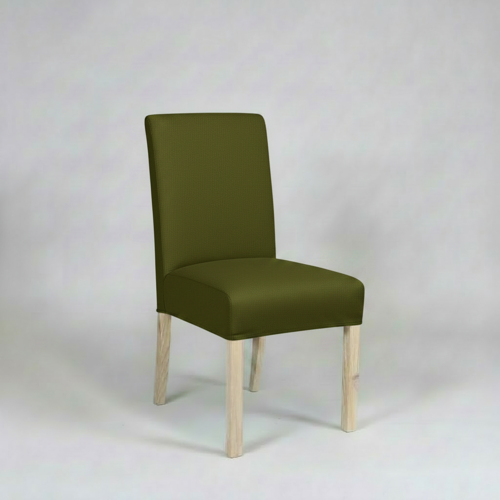 Green chair with wooden legs on a white background
