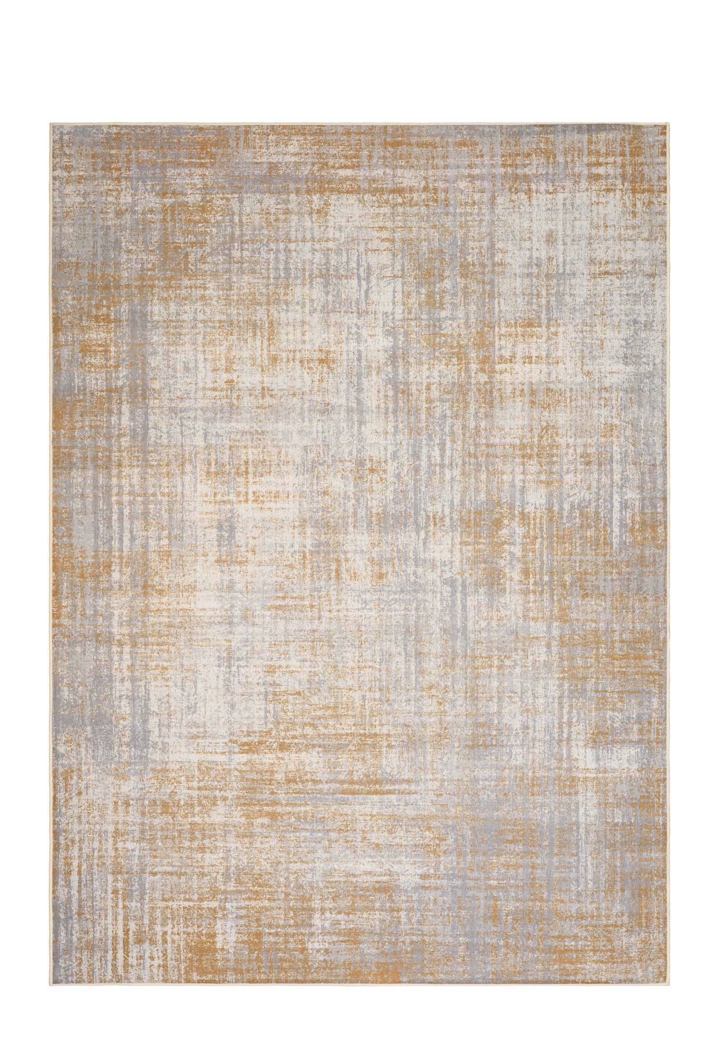 Textured area rug with a neutral color palette on a white background