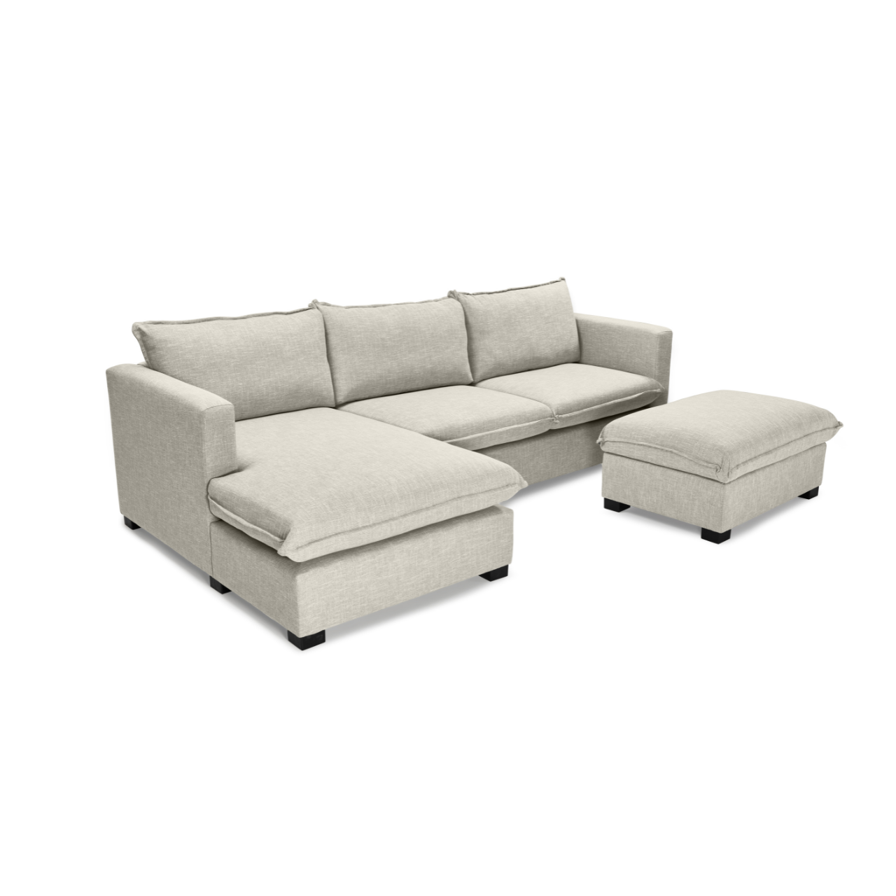 L-shaped California Daybed with a loose ottoman, customizable in upholstery fabric presented in Beige.