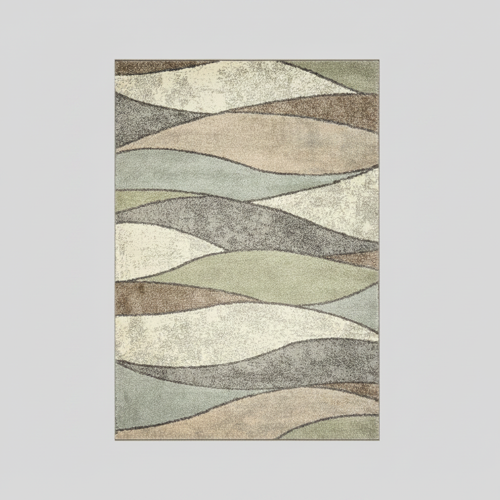 Multicolored wavy patterned rug on a white background