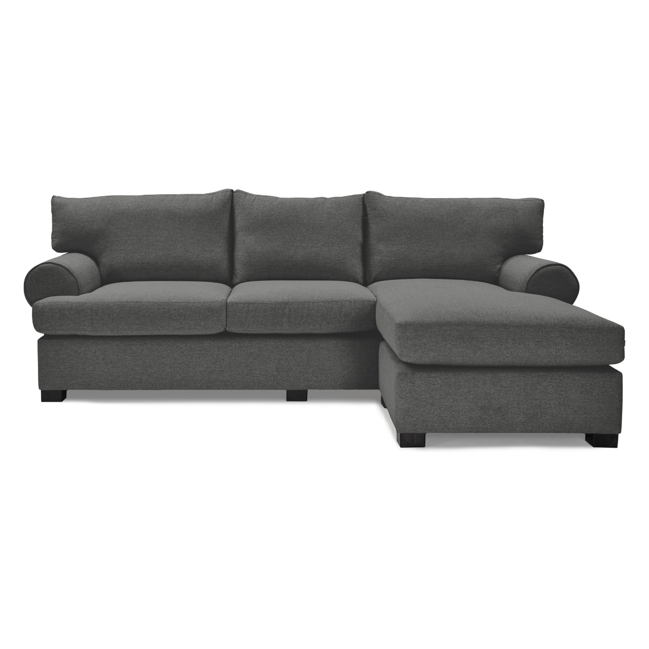 Side view of the Isabella L-Shaped Daybed, showcasing its classic round arms and customizable options.