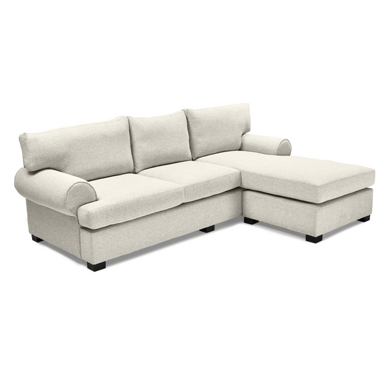 Stylish Isabella L-Shaped Daybed with classic round arms, customizable in various colours.