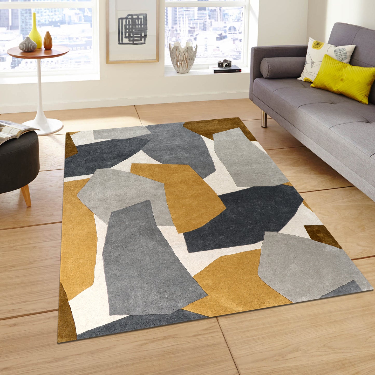 Socialite Honeycombe rug styled in a living room