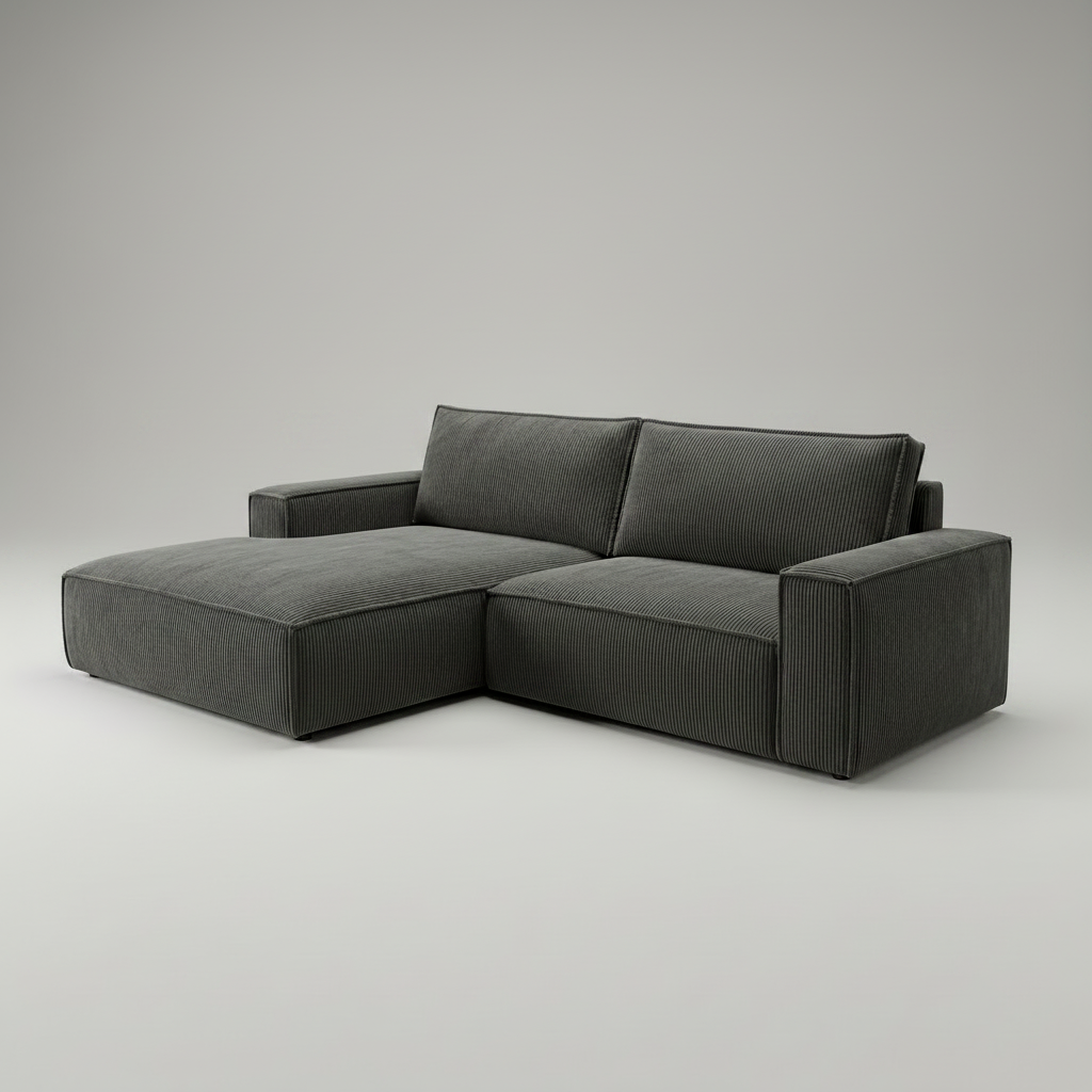 Gray sectional sofa on a light gray background