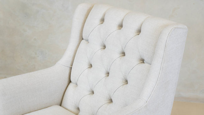 Princess Armchair with deep button detailing and custom fabric.