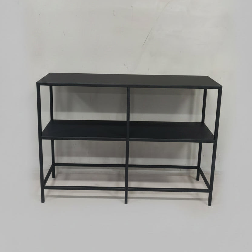 Rooms Server in black epoxy-coated steel with two open shelves.