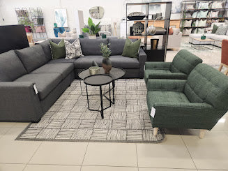 Mexico L shape couch in Charcoal colour with sleek modern arms