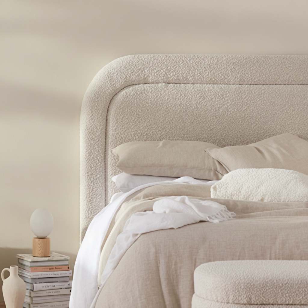 Custom Upholstered with Modern Headboard in Charcoal with button detail 