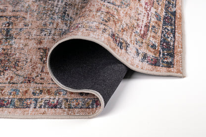 Patterned rug with a textured border on a white background
