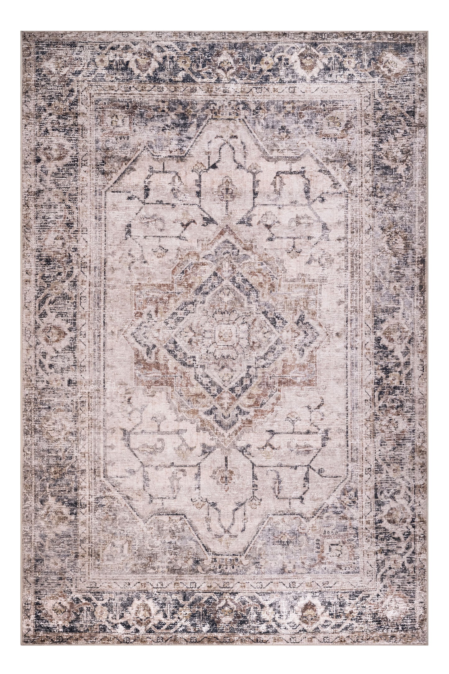 Decorative rug with intricate patterns on a plain background