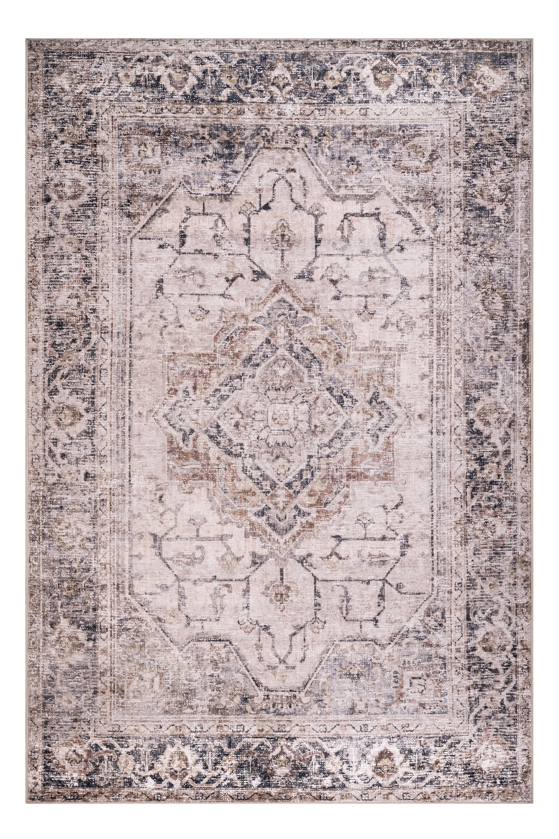Decorative rug with intricate patterns on a plain background