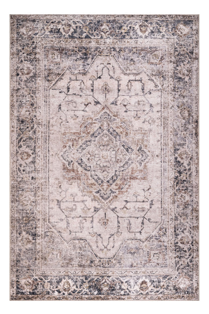 Decorative rug with intricate patterns on a plain background