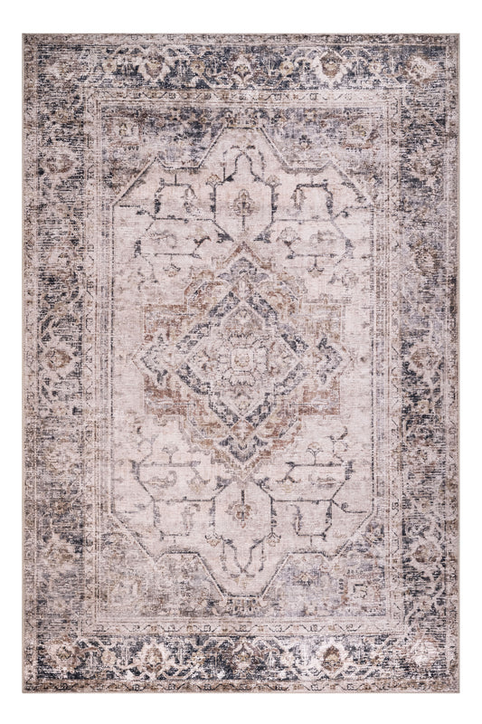 Decorative rug with intricate patterns on a plain background