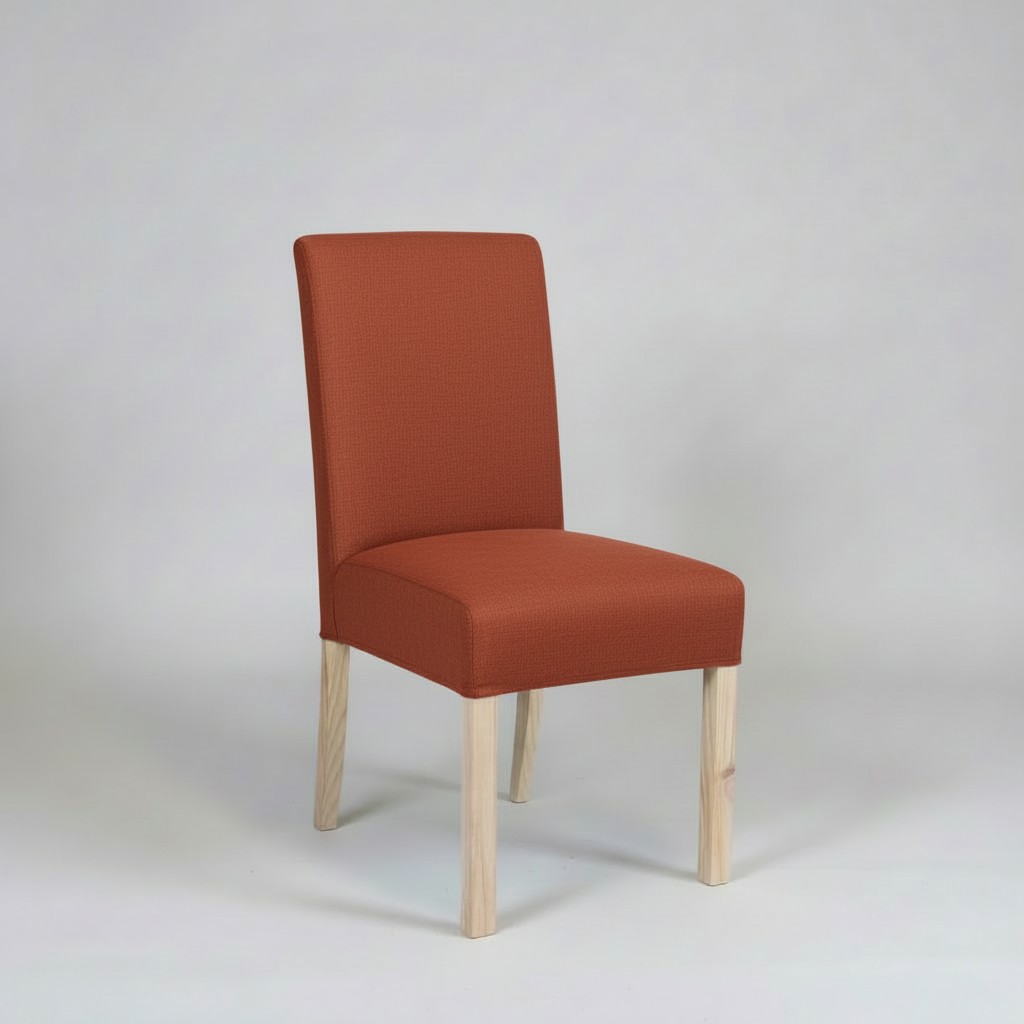Red chair with wooden legs on a white background