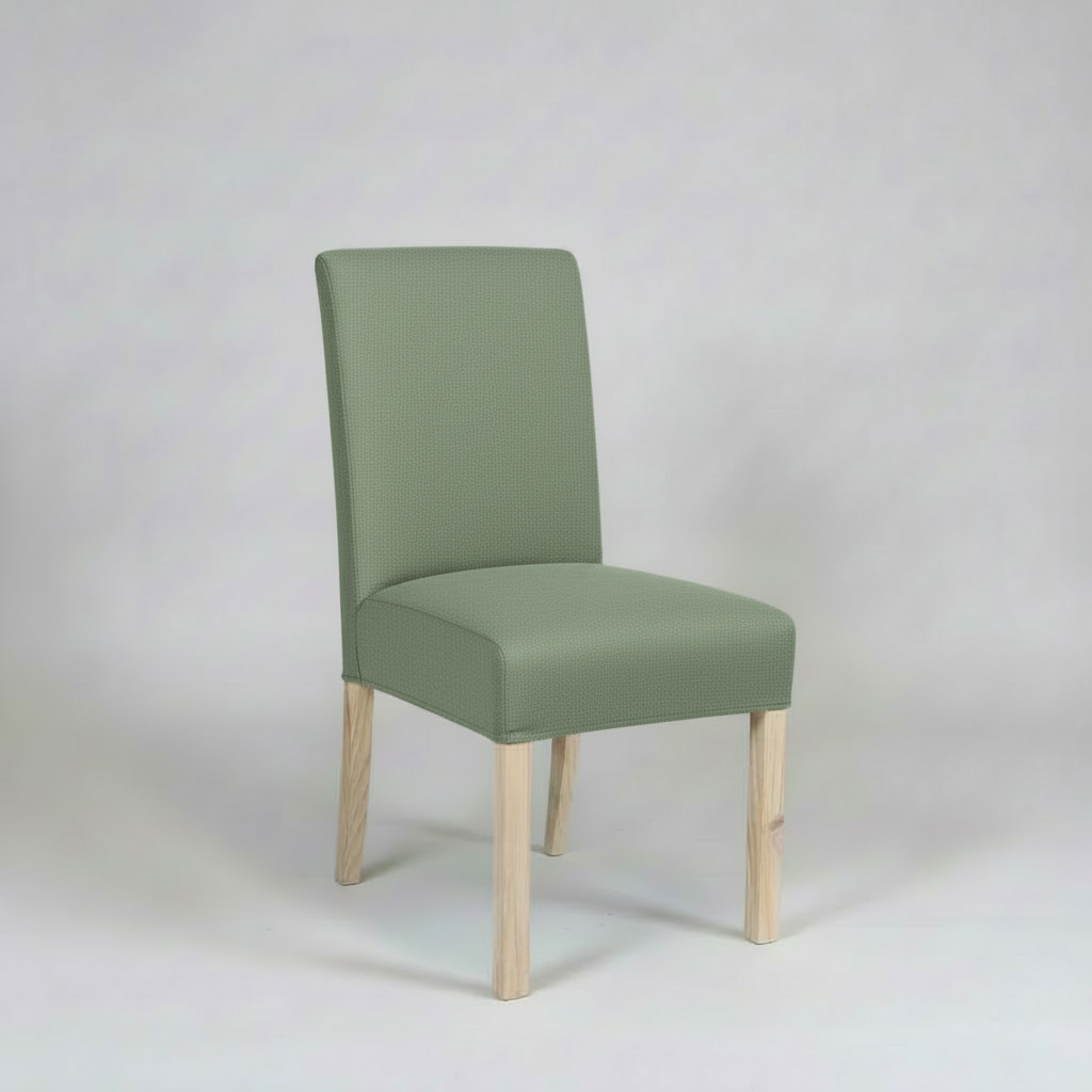 Green chair with wooden legs on a white background