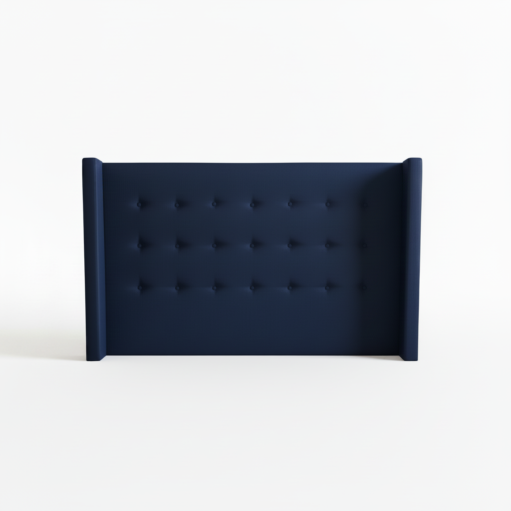 Navy blue headboard on a white background