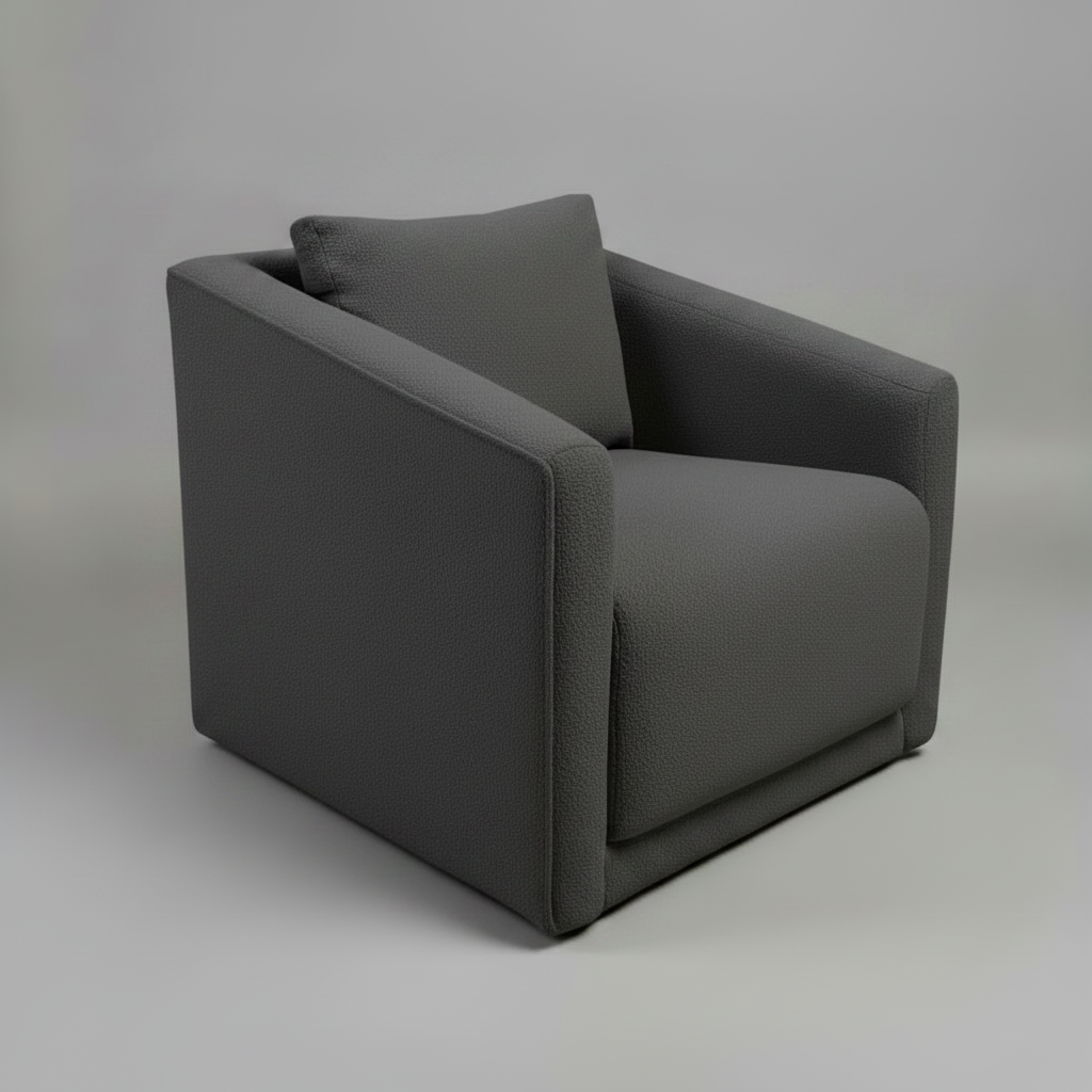 Gray armchair with a pillow on a light gray background