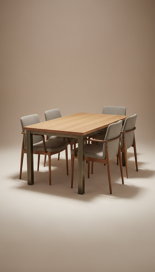 Hardwood dining set with metal accents