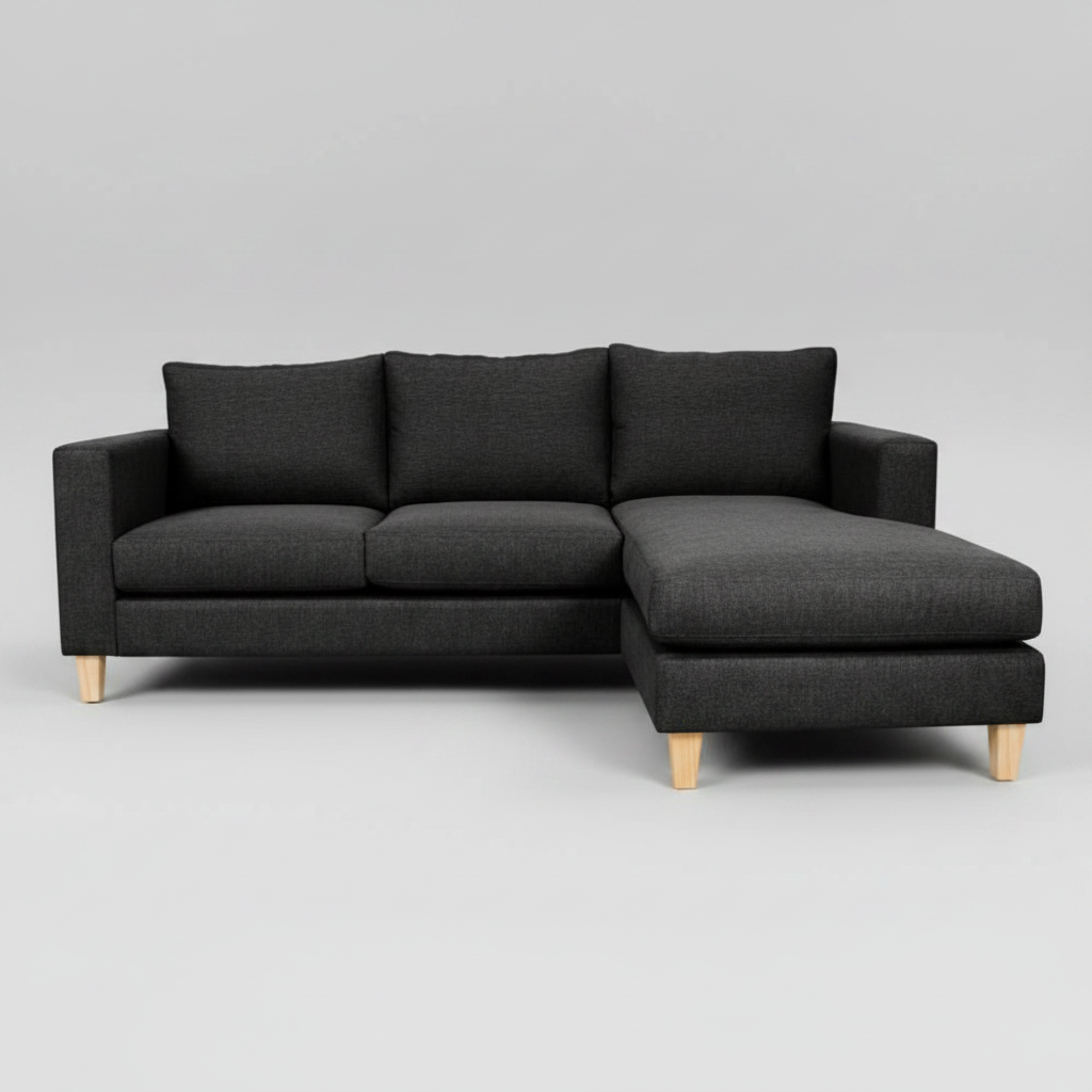 Gray sectional sofa on a light gray background