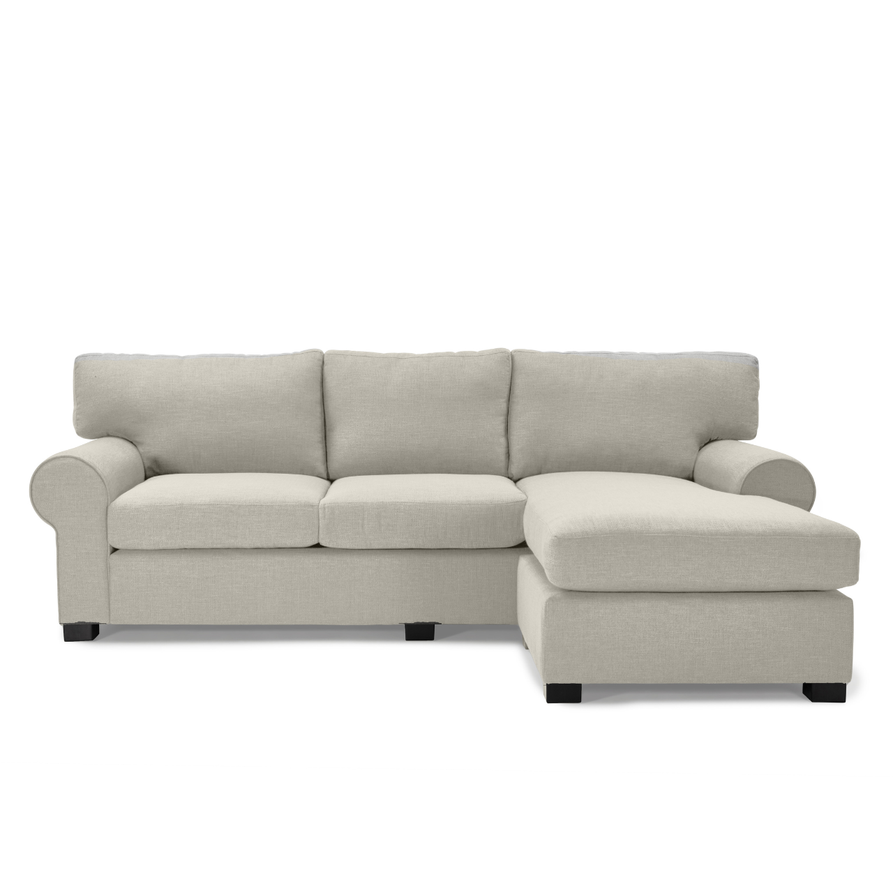 Anna L-Shaped Daybed Couch with round arms, showcasing a blend of classic and modern design