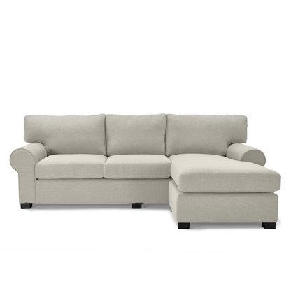 Anna L-Shaped Daybed Couch with round arms, showcasing a blend of classic and modern design