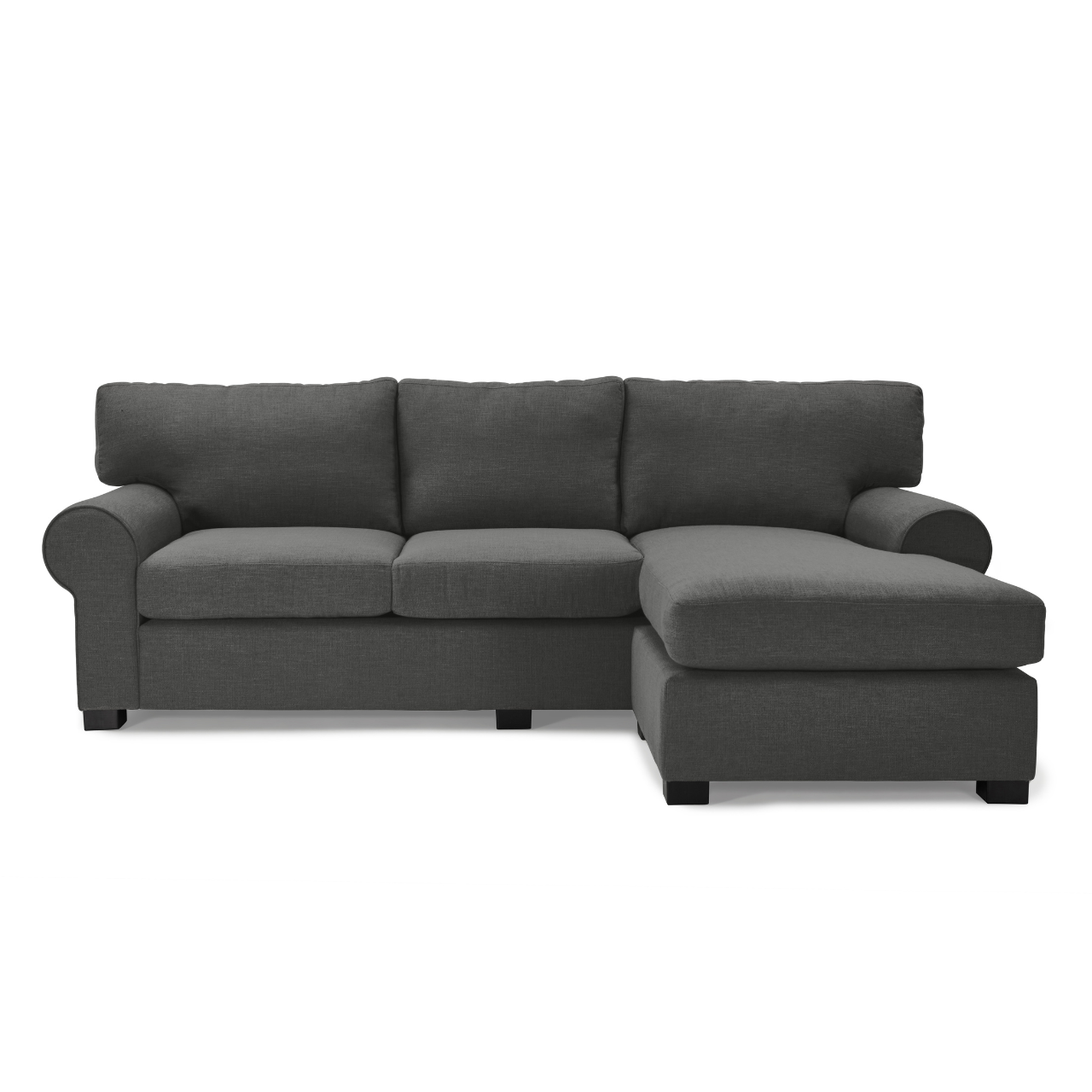 Customizable Anna L-Shaped Daybed Couch with plush upholstery and a classic round arm design.