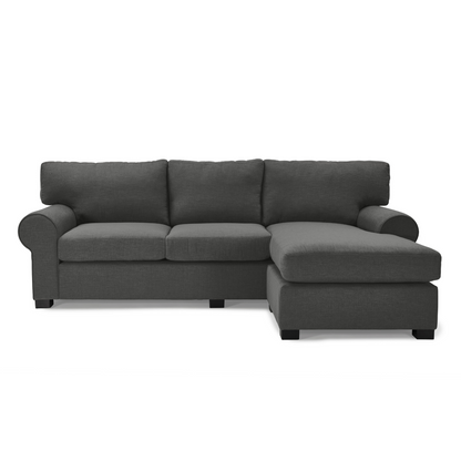 Customizable Anna L-Shaped Daybed Couch with plush upholstery and a classic round arm design.