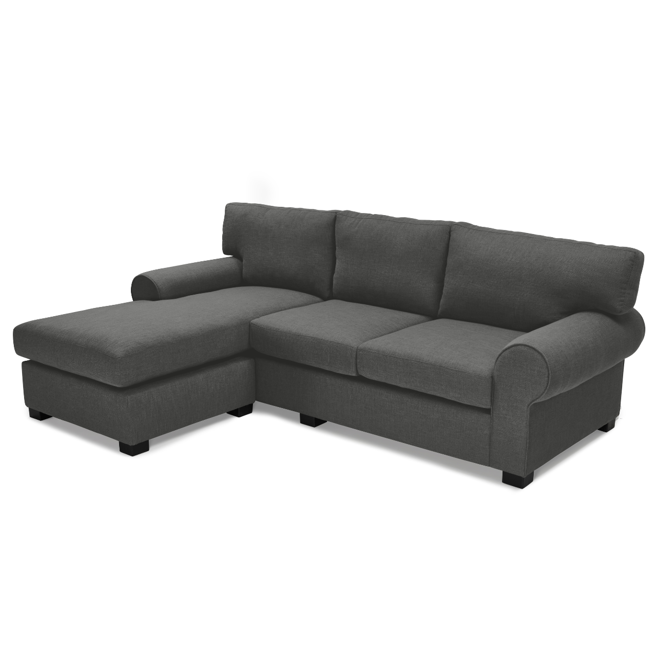 Customizable Anna L-Shaped Daybed Couch with plush upholstery and a classic round arm design.