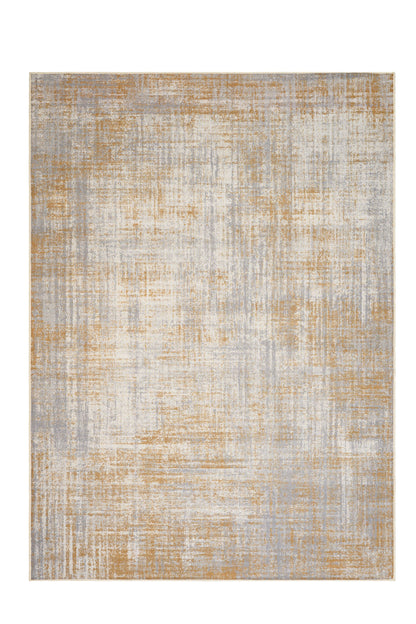 Textured area rug with a neutral color palette on a white background