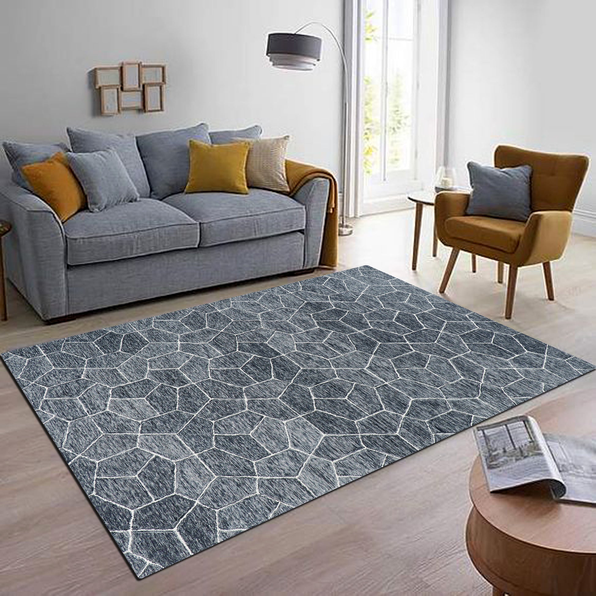 Babylon Thunder rug styled in a living room