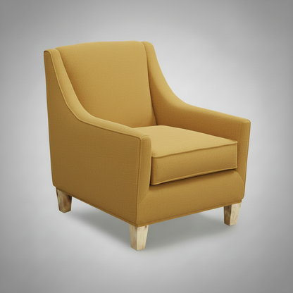Gray armchair with wooden legs on a gray background