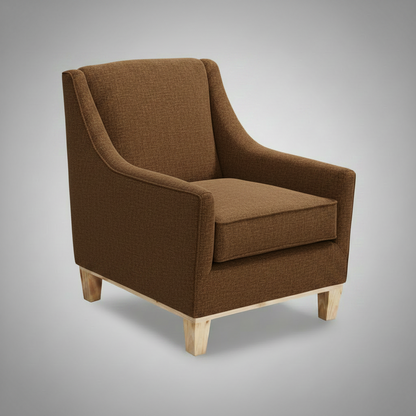 Brown armchair with wooden legs on a gray background