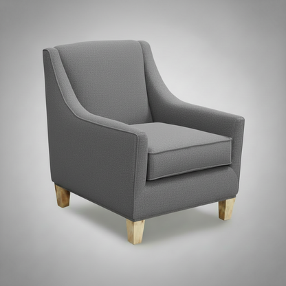 Gray armchair with wooden legs on a gray background