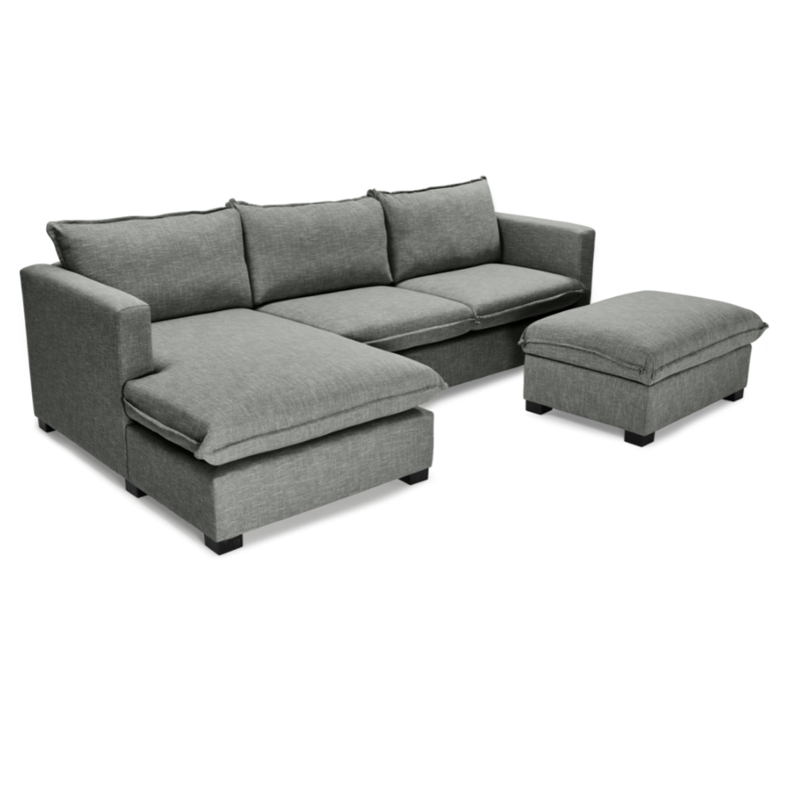 L-shaped California Daybed with a loose ottoman, customizable in upholstery fabric.