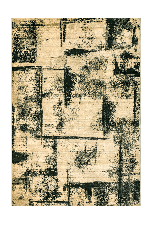 Beige and black abstract patterned rug