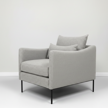 Gray armchair with two cushions on a white background
