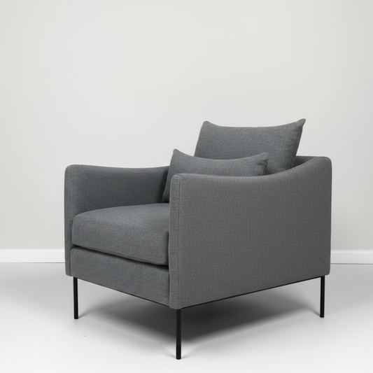 Gray armchair with two cushions on a white background