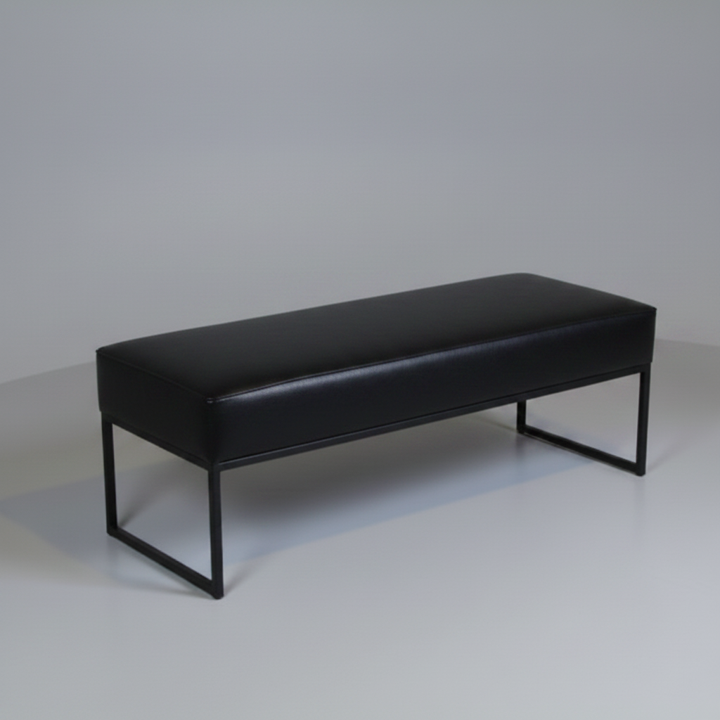 Black bench with metal legs on a plain background