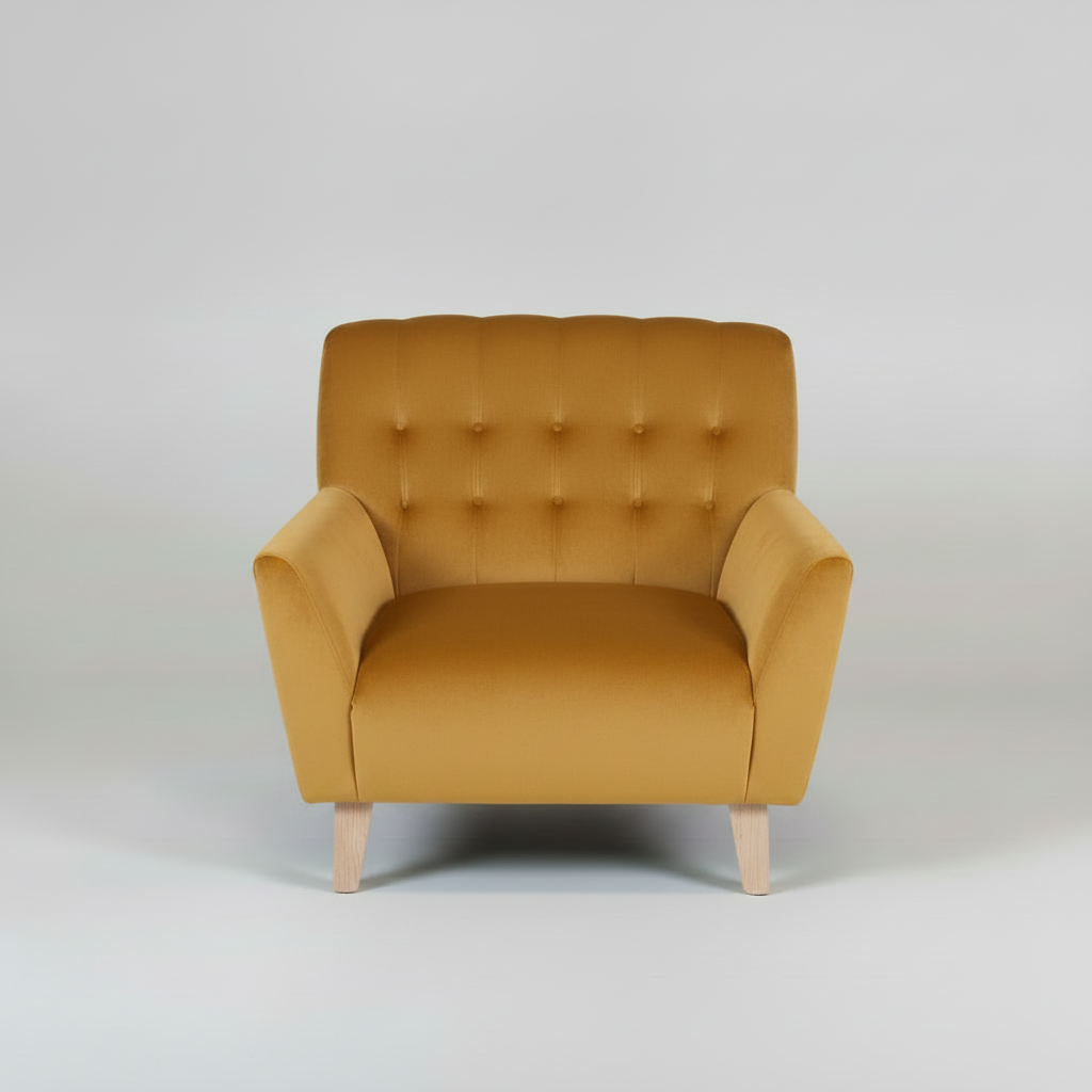 Mustard yellow armchair on a light gray background