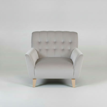 Gray armchair with wooden legs on a white background