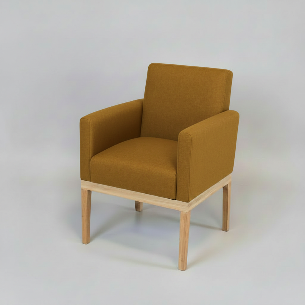 Brown armchair with wooden legs on a white background