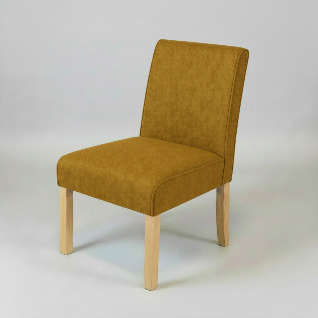 Yellow chair with wooden legs on a white background