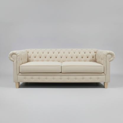 Beige tufted sofa on a gray background
