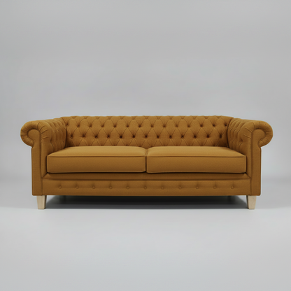 Brown tufted sofa on a gray background
