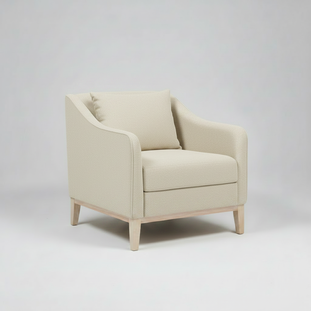 Beige armchair on a light gray background