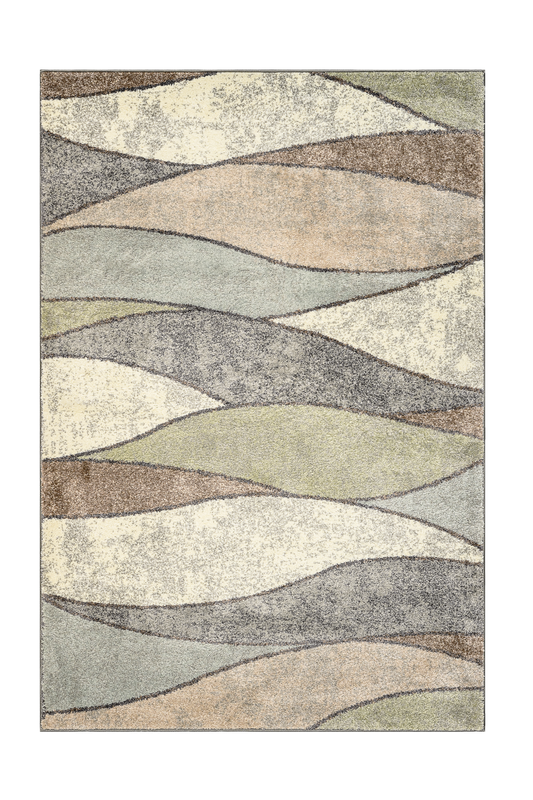 Multicolored wavy patterned rug on a white background