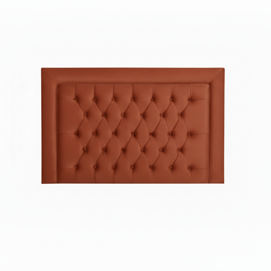 Beige tufted headboard on a white background
