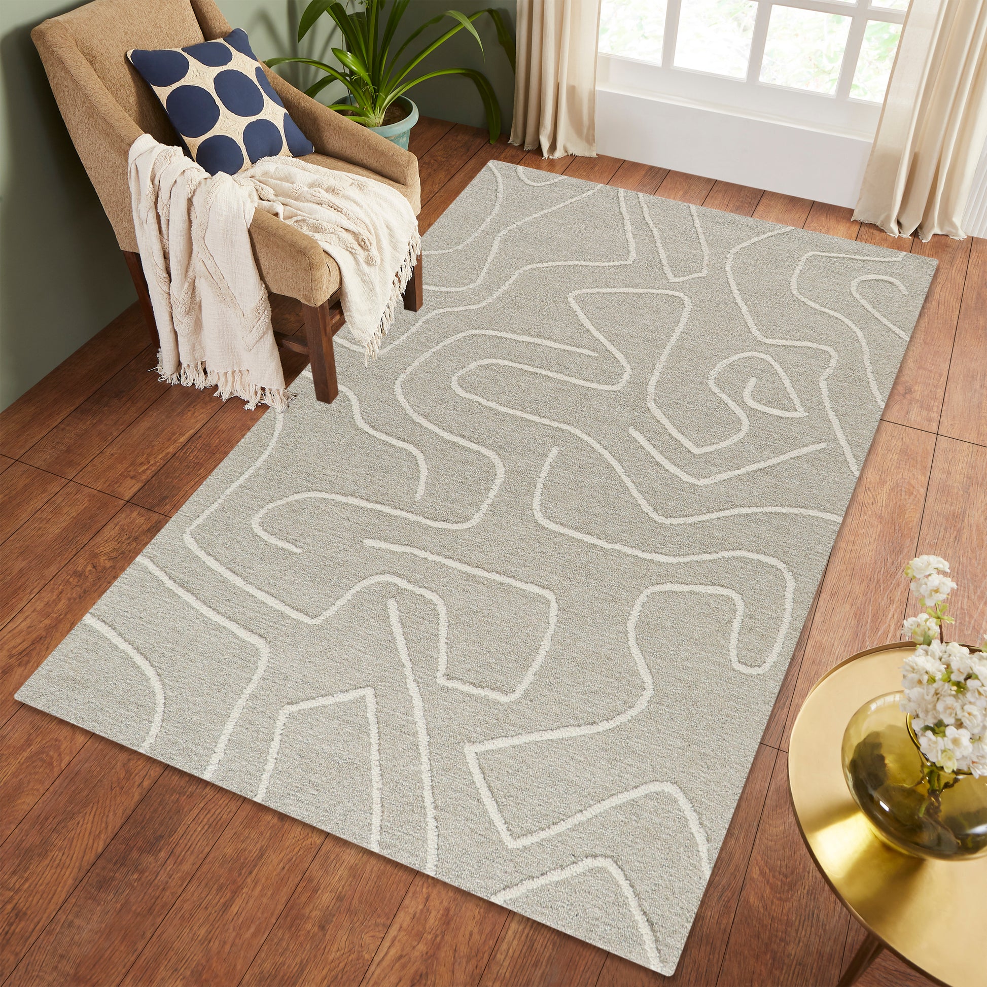 Helsinki Sand Castle rug styled in a living room