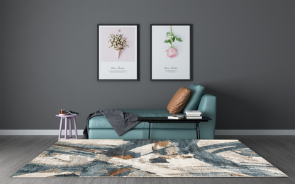 Verve Haze rag blue and rust with sofa