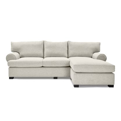 Stylish Isabella L-Shaped Daybed with classic round arms, customizable in various colours.